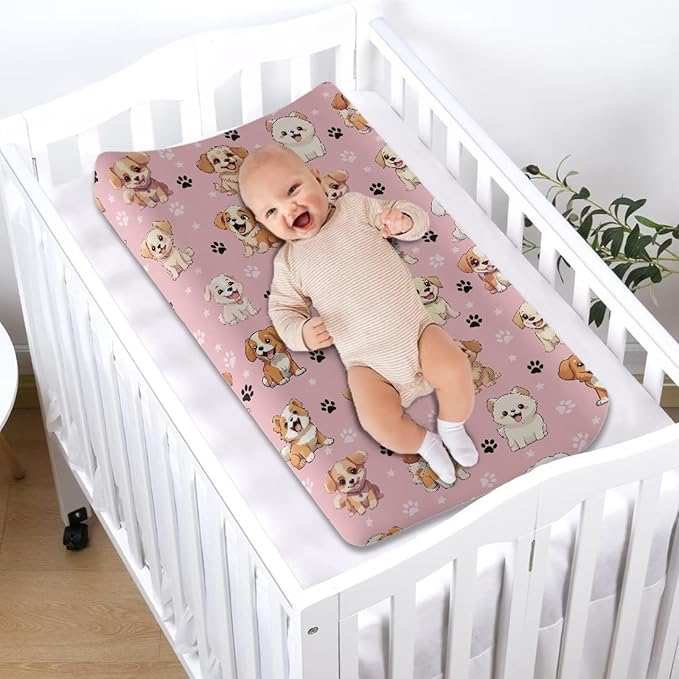 Dog Print Changing Pad Pink Baby Change Table Cover Boys Girls Breathable Soft Stretchy Changing Mat Sheets Cover Gifts Cute Birthday Gifts for Baby