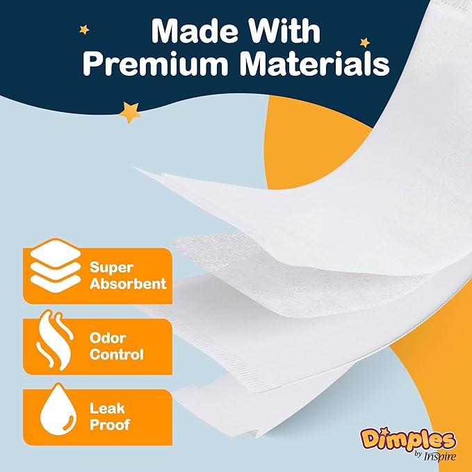 Inspire Dimples Booster Pads, Baby Diaper Doubler with Adhesive for Secure Fit | 1 Size Fits All Diapers | Boosts Absorbency No More leaks 22 Count