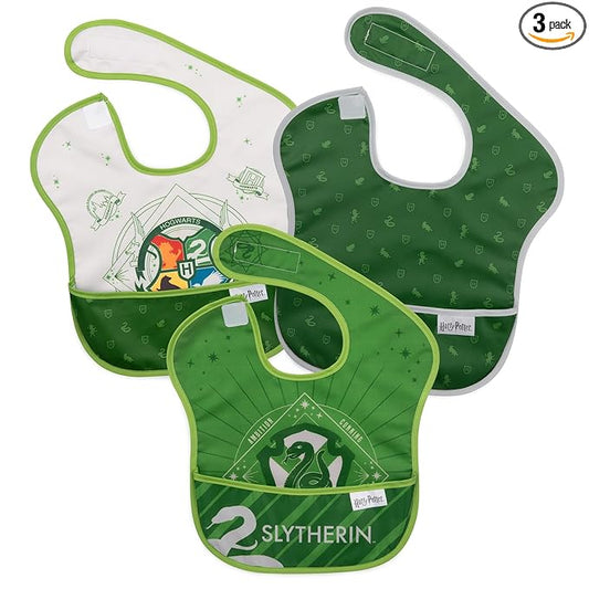 Bumkins Bibs for Girl or Boy, SuperBib Baby and Toddler for 6-24 Months, Essential Must Have for Eating, Feeding, Baby Led Weaning, Mess Saving Waterproof Soft Fabric, 3-pk Harry Potter Slytherin