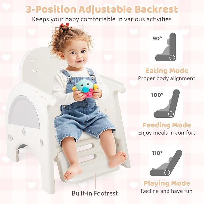 BABY JOY Baby High Chair, 8 in 1 Convertible High Chairs for Babies and Toddlers, Building Block Table and Chair Set, Adjustable Backrest, Removable Double Tray, Storage Boxes, Safety Harness (Gray)