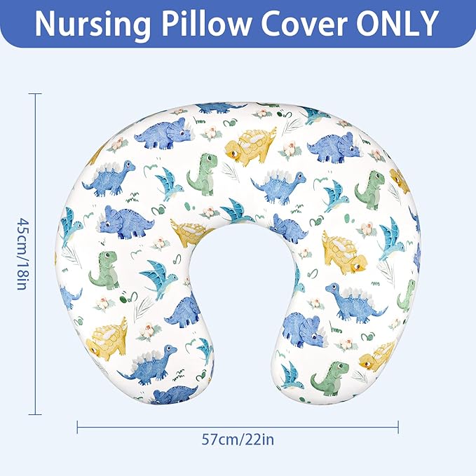 TANOFAR Nursing Pillow Cover, Stretchy Removable Breastfeeding Pillow Cover, Ultra Soft Snug Fits On Newborn Feeding Pillow Case for Baby Boys, Dinosaur