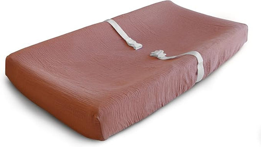 mushie Extra Soft Muslin Fitted Changing Pad Cover (Cedar)