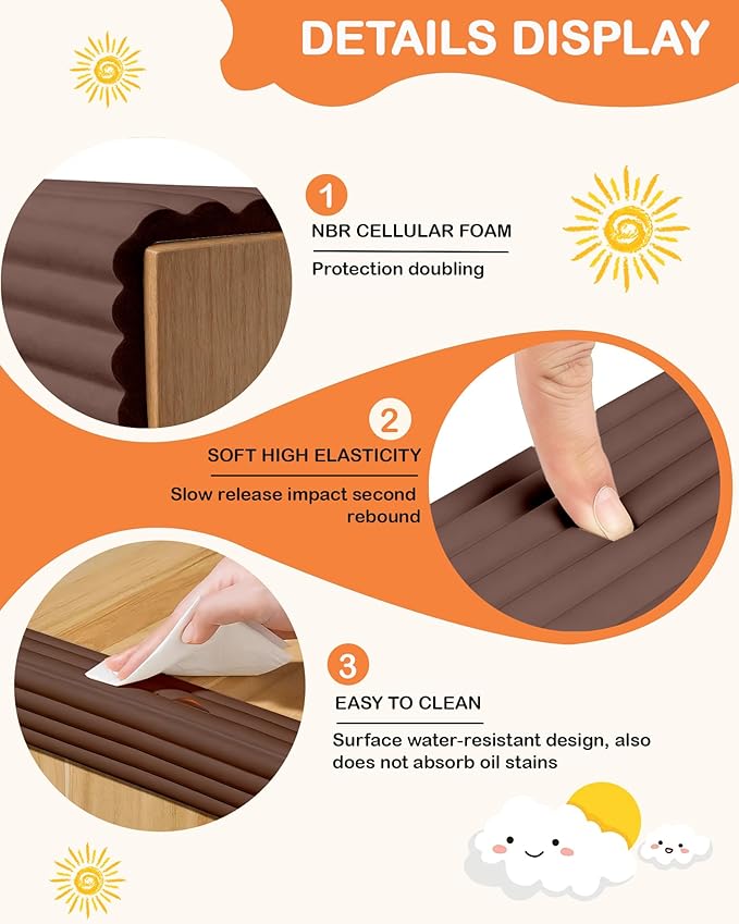 Corner Protector Baby, 16.5FT 0.4''Th W-Shape Edge Protector for Baby Proofing 4'' Wide Foam Fireplace Cushion Pre-Taped Safety Guard Bumper Pad for Furniture Wall Stair Door (Dark Brown)