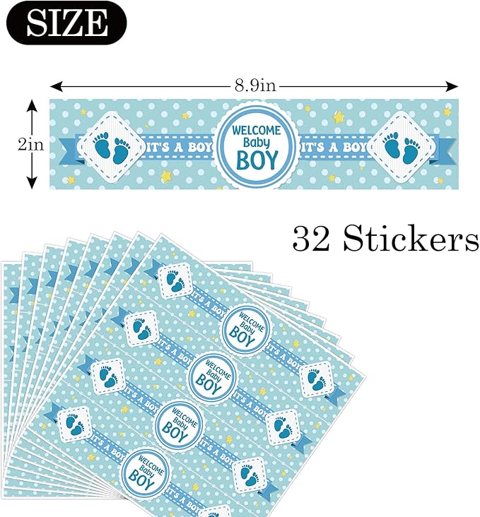 Welcome Baby Boy Water Bottle Stickers/Gender Reveal Bottle Wrappers/It's a Boy Water Labels Supplies/Baby Shower Decorations Blue (Set of 32)