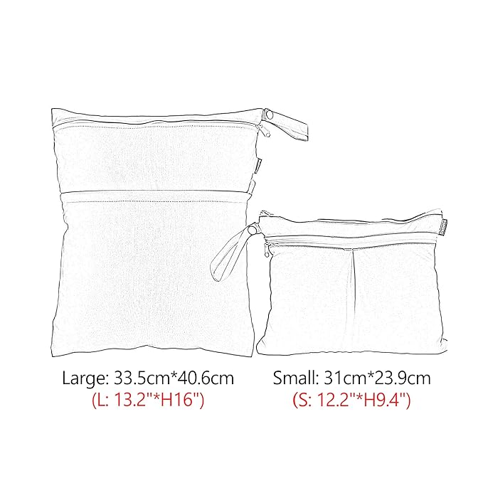 Damero 2 Pcs Wet Dry Bag for Cloth Diaper, Swimsuit, Clothes, Water-Resistant Reusable Wet Bag for Travel, Exercise, Beach, Pool, Daycare, Purple Flowers