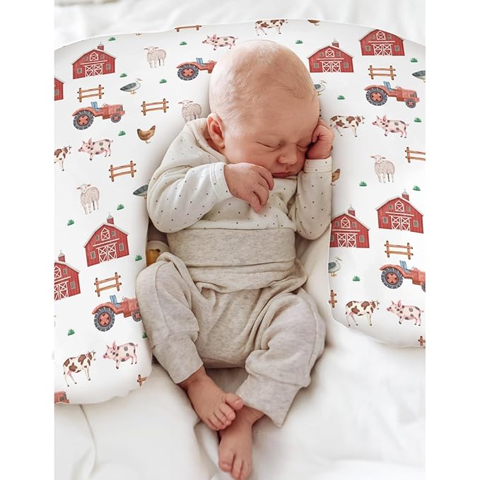 Farm Animals Life Baby Nursing Pillow Covers for Boy Girl Tractor Barn Pig Cow Lamb Hen Duck Soft Nursing Slipcovers for Breastfeeding Pillows Farmyard Stretchy Removable Covers for Newborn Infant