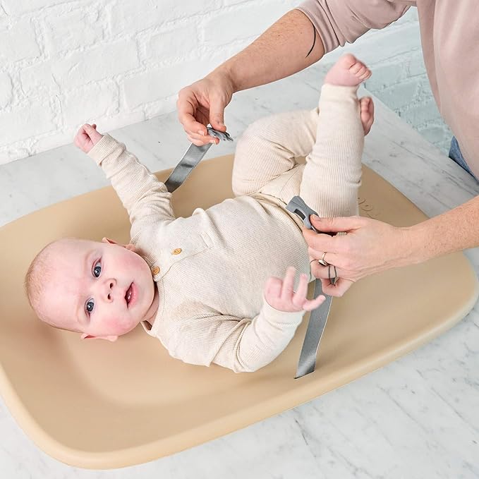 Nattou Softy Changing Pad - Wipeable Baby Changing Mat- Durable, Water-Resistant, Cocoon Shape with Honeycomb Bottom Grips BPA-Free, Assimilates Room Temperature - Beige