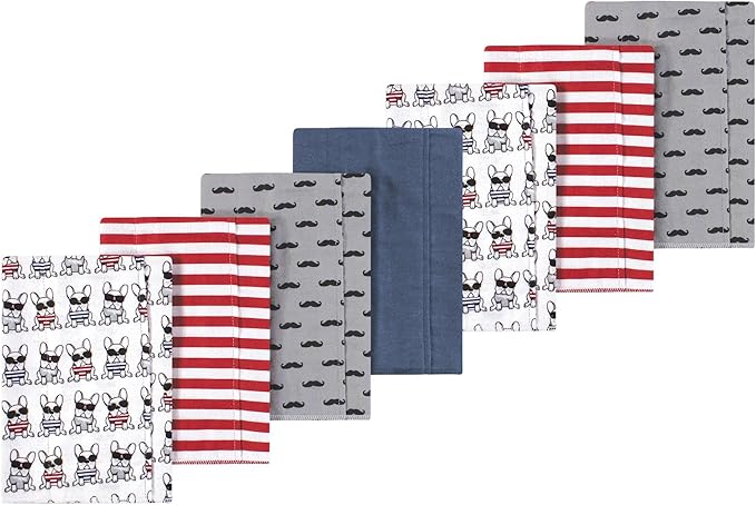 Luvable Friends Hudson Baby Flannel Burp Cloths 7pk, Blue French Dog
