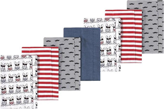 Luvable Friends Hudson Baby Flannel Burp Cloths 7pk, Blue French Dog
