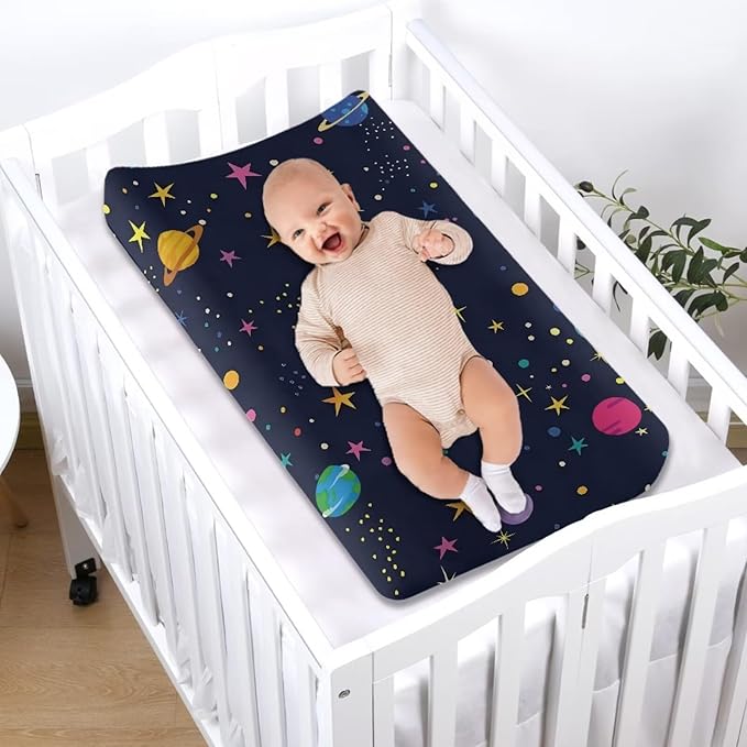 Planets Stars Changing Pad Covers, Breathable Baby Diaper Change Table Covers, Ultra Soft Contoured Pad Covers for Newborn Baby Boy Girls