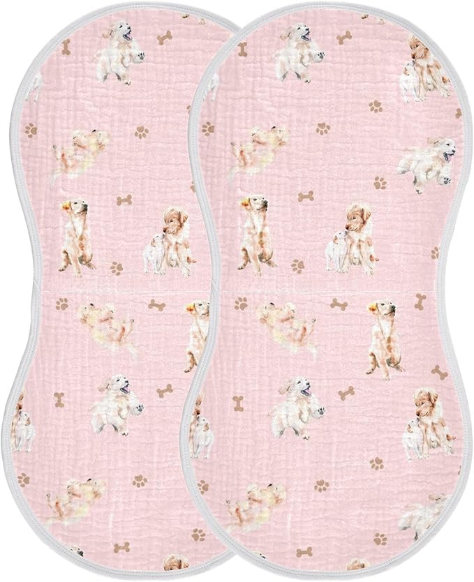 vvfelixl Baby Burp Cloths Golden Retriever Baby Newborn Cotton Burping Cloths Set Baby Washcloths 4 Pack Pink
