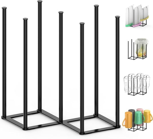 Collapsible Bottle Drying Rack, Baby Bottle Drying Rack, Foldable Cup Draining Holder, Retractable Reusable Silicone Bag Dryer with Non-Slip Bottom - Stainless Steel (Black)