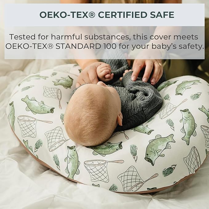 Pobibaby 1-Pack Premium Nursing Pillow Cover - Ultra Soft & Stretchy 96% Cotton, Breastfeeding Pillow Cover for Baby Boys and Girls (Gone Fishing)