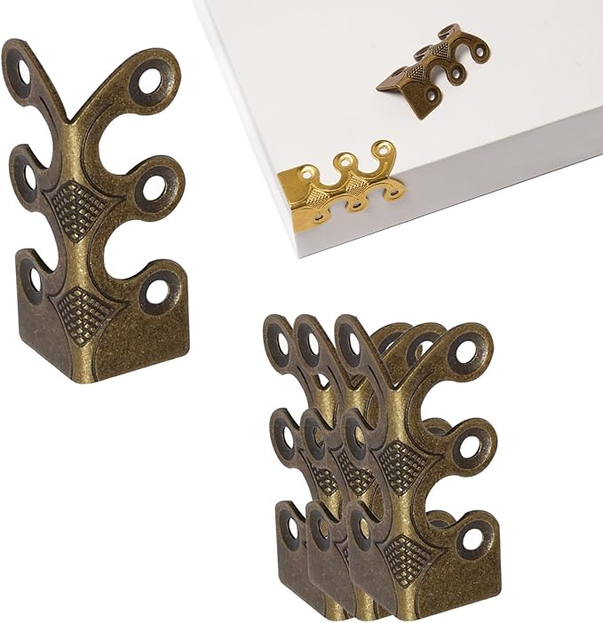 4 Pcs Solid Brass Baseboard Corner Protectors, Vintage Metal Skirting Board Corner Protectors, Table Corner Edge Cover Safety Bracket with Screws. (Bronze)
