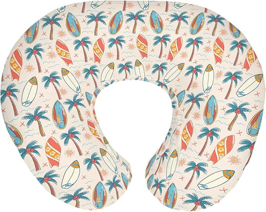 Retro Boho Surfing Baby Nursing Pillow Covers for Boy Girl Summer Surfboards Coconut Palm Trees Sun Nursery Pillowcase for Breastfeeding Pillows Beach Life Soft Stretchy Slipcovers for Newborn Infant