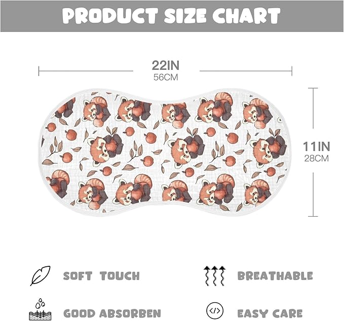 vvfelixl Muslin Burp Cloths Cartoon Cute Red Panda Eat Fruit Baby Washcloths for Baby Girl Boys 2 Pack