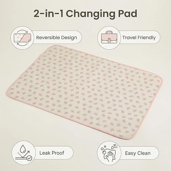 Baby Diaper Changing Pad, 19.7"x25.6" Waterproof Changing Pad Liners with 100% Muslin Cotton Front Top and Leather Back, Soft and Absorbent Portable Changing Mat for Travel, Changing Station