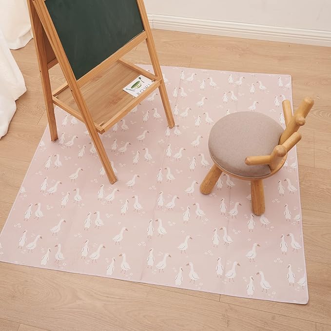 Splat Mat for Under High Chair/Arts/Crafts, Washable Baby Spill Mat Waterproof Non-Slip Floor Splash Mat, Portable Baby Play Mat and Table Cloth (Goose, 43"x 43")