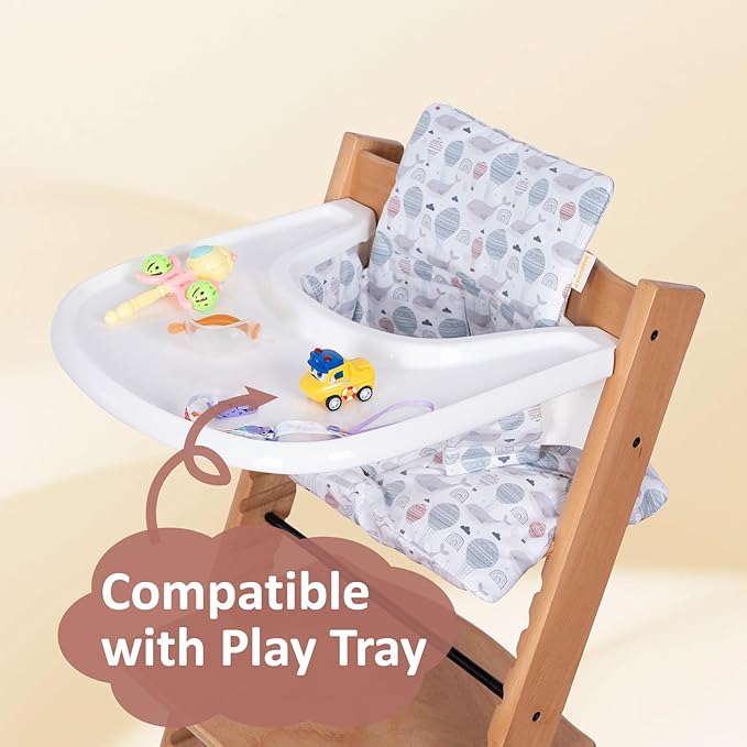Extra Padded Soft Dining Chair Seat Cushion, Wateproof & Wipe Clean Cushion for Stokke Tripp Trapp High Chair, 18" L x 11" W, Compatible & Convertible Design (Sweet Dreams-Whales & Balloons)