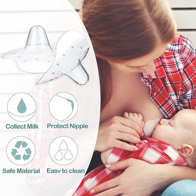 Nuanchu 8 Pcs Nipple Shield for Breastfeeding Newborn Nipple Protector with Carrying Case Silicone Extender for Women Protecting Sore, Flat or Inverted(24 mm/ 0.94 Inch,Clear)