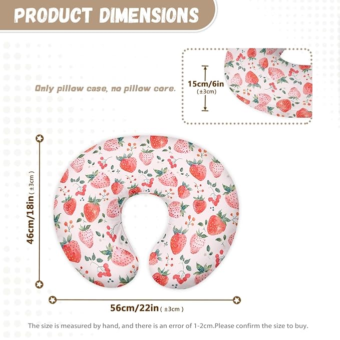 Forchrinse Pink Strawberry Nursing Pillow Cover for Girls Princess Nursing Pillow Slipcover for Breastfeeding Moms,Easy to Care, Medium