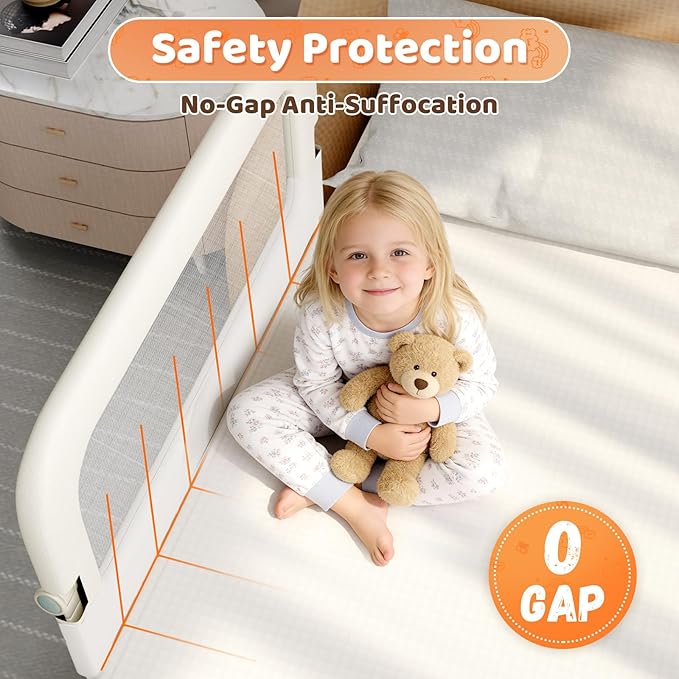 omzer Bed Guard Rail for Toddlers - 59inch Foldable & Adjustable Height Baby Bed Safety Side Rails - Large Toddler Crib Railing Guard for Twin, Bunk, Full Size, Queen & King, Full Size Bed