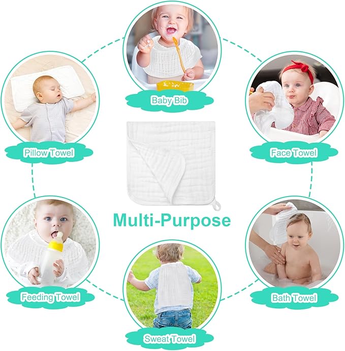 Accmor 6 Pack Muslin Burp Cloths 100% Cotton 20''x10'' Large Extra Soft and Absorbent Baby Burping Cloth for Boys Girls