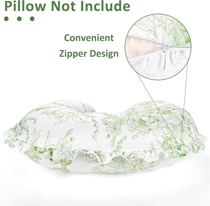 DILIMI Nursing Pillow Cover, Removable Ruffled Pillowcase for Breastfeeding Pillows, Ultra Soft Comfortable Slipcover for Baby Girl and Boy, Green Floral