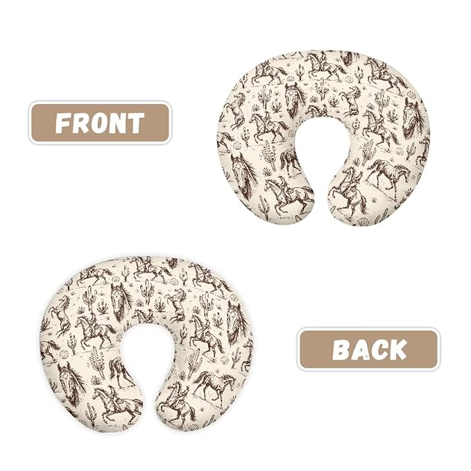 Jeiento Cartoon Western Cowboy Horse Nursing Pillow Cover for Mom Soft Comfortable Breastfeeding Feeding Pillow Slipcover for Newborn,Zipper U-Shape Pillowcase Decor