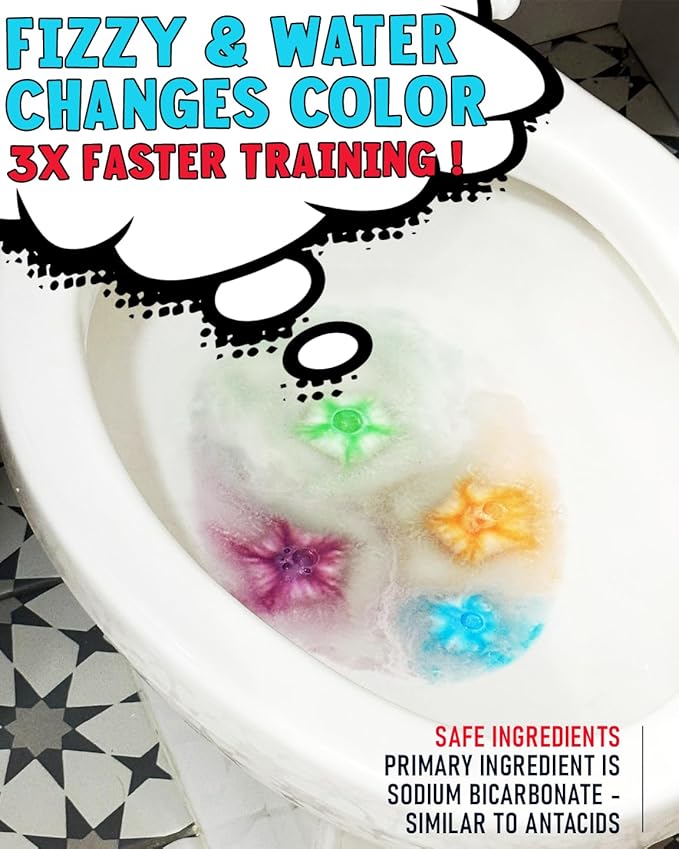 Fizzy Stars-Speed Up Potty Training Star-Shaped Potty Targets That Bubble & Change Color – Fun Toilet & Urinal Aim Trainer for Toddlers (1 Pack – 64 Stars)