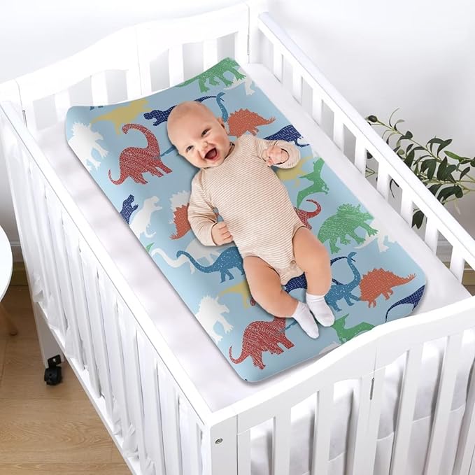Colorful Dinosaur Change Pad Covers, Water Resistant Baby Diaper Change Table Covers Soft Contoured Pad Covers for Newborn Baby Boys Girls