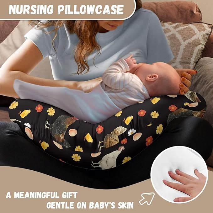 Chicken Rooster Floral Newborn Nursing Pillow Cover Slipcover Soft Machine Washable Breastfeeding Pillow Slipcover for Boys & Girls Easy to Use Removable Nursing Pillow Cover