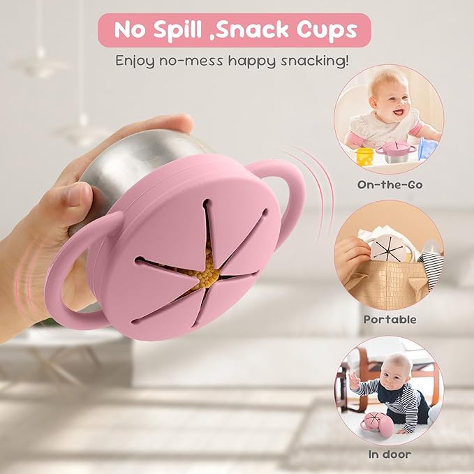 Bufilea 2 Pack Snack Containers for Toddlers, Stainless Steel Toddler Snack Cups with Silicone Food Catcher & Lids,Snack Cups for toddlers Spill Proof