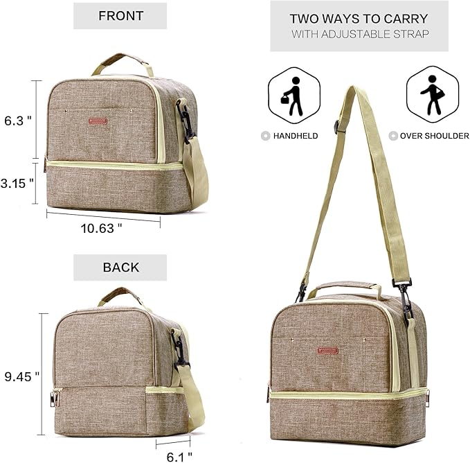 Breast Pump Bag Cooler Compartment for Breast Pump - Cooler and Moistureproof Bag Double Layer for Mother Breast Milk Pump Lunch Bag Outdoor Working (Khaki)