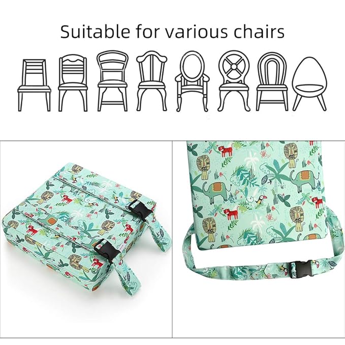 Zicac Portable High Chair Increasing Seat Cushion for Travel Dining Seat Pad for Toddler Kids Baby Infant Washable Thick Chair Seat Pads (Green)