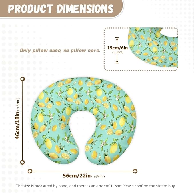 Lemon and Green Leaf Nursing Pillowcase Baby Breastfeeding Slipcover Infant Newborn Nursery Bottle Pillowcase Stain Resistant and Scratch Resistant