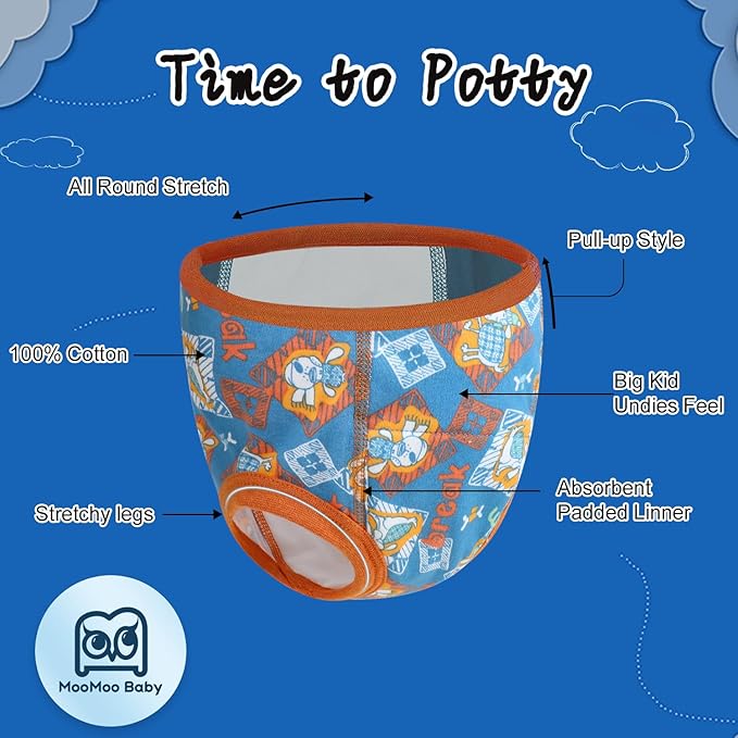 MooMoo Baby Potty Training Pants 6 Packs Absorbent Training Underwear for Boys and Girls Cotton Pee Pants 2T-9T