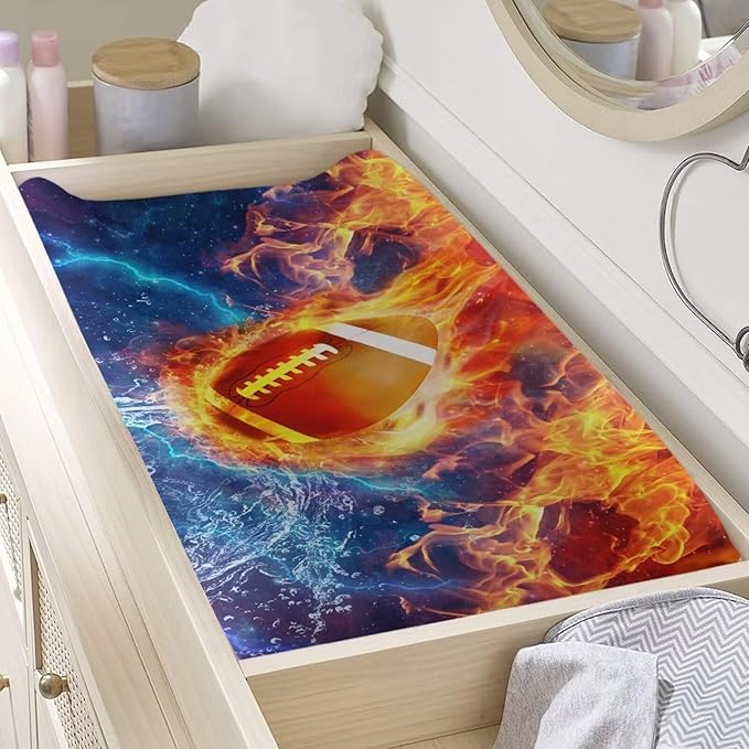 Rugby Football Changing Pad Cover for Baby Boys Removable Soft Newborn Infant Nursery Diaper Changing Mat Sheets Fit for 32"x16" Changing Table Pad Cover