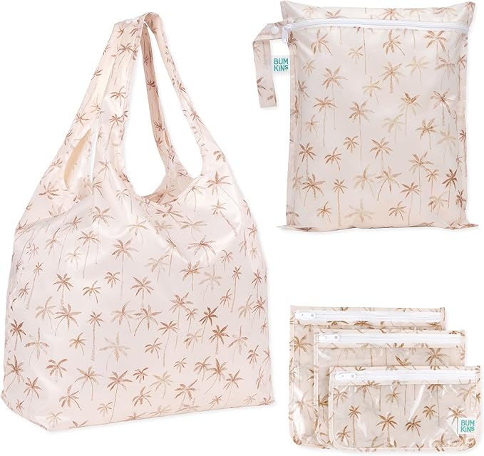 Bumkins Reusable Grocery Shopping Tote Bag for Women, Large Boho Style with Handles, Foldable, Washable, Shoulder Straps