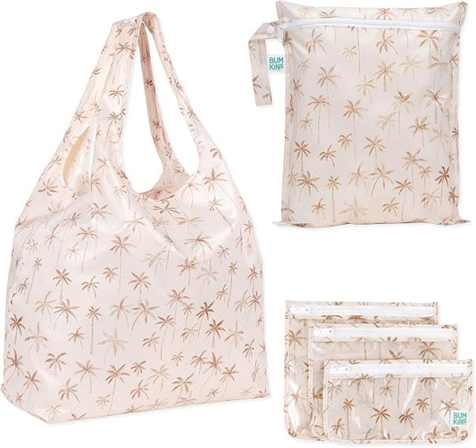 Bumkins Reusable Grocery Shopping Tote Bag for Women, Large Boho Style with Handles, Foldable, Washable, Shoulder Straps