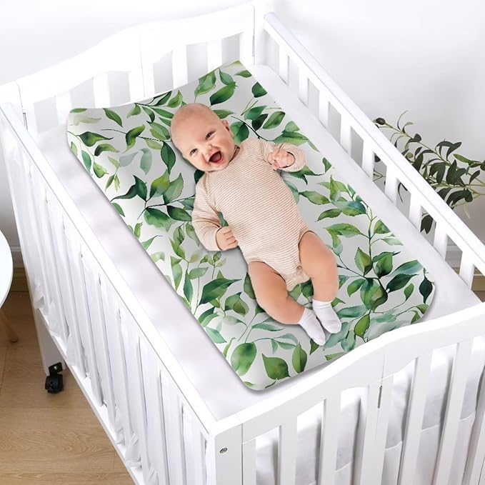ZDCUSTOM Green Leaves Changing Pad Cover Baby Changing Table Cover Soft Changing Pad Sheets Diaper Changing Table Covers for Girls Boys