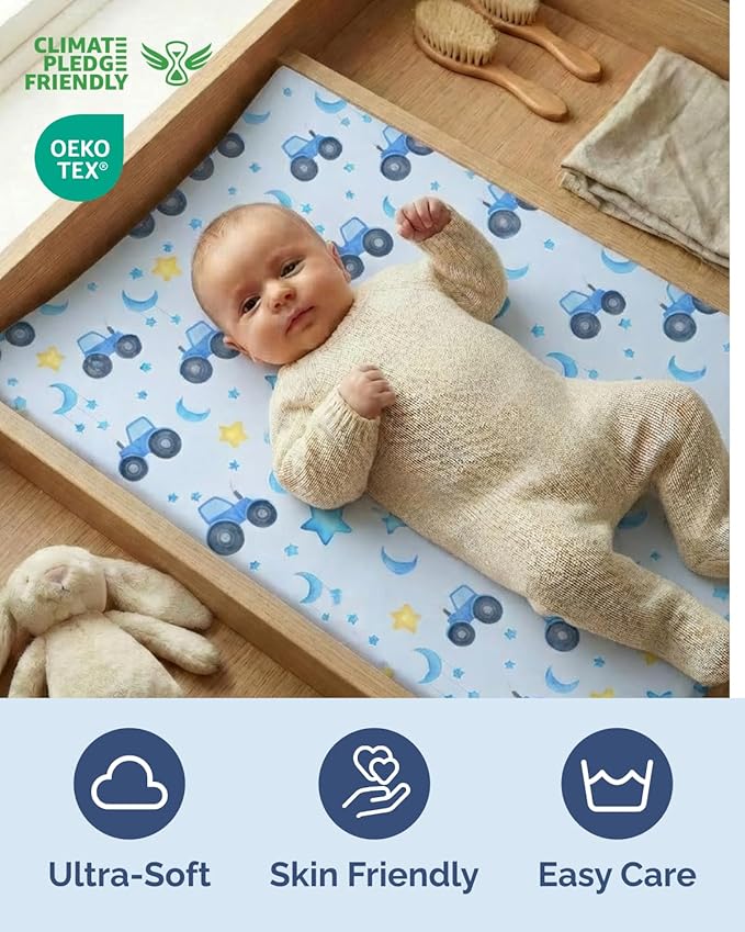 Changing Pad Cover - Pack of 2 Soft Unisex Diaper Change Microfiber Table Sheets - Fits 32"x16" Contoured Pad - Changing Pad Cover for Baby Boys & Girls - Snug, Machine Washable - Oeko-Tex, Night Farm