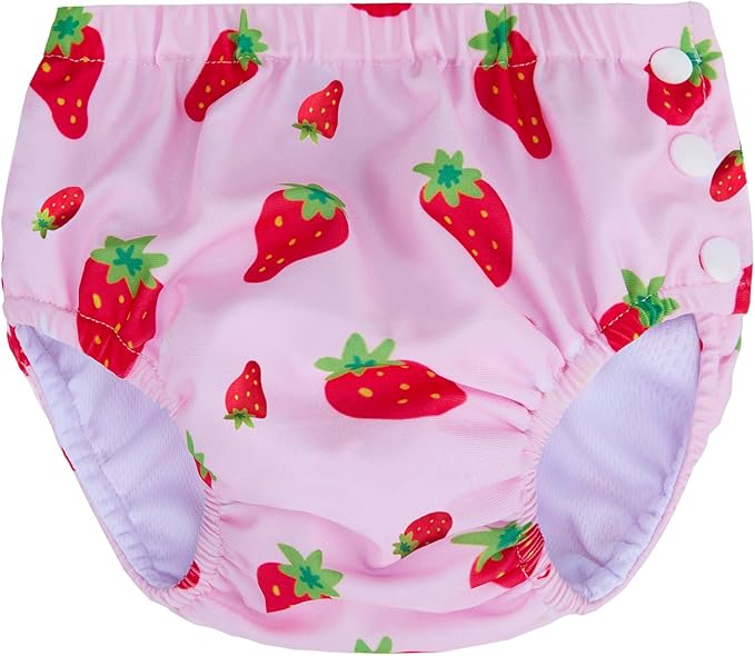 Baby Newborn Reusable Swim Diapers Washable Toddler Unisex Swim Diaper Infant Swimming Diapers (Pink Strawberry, 6-18 M)