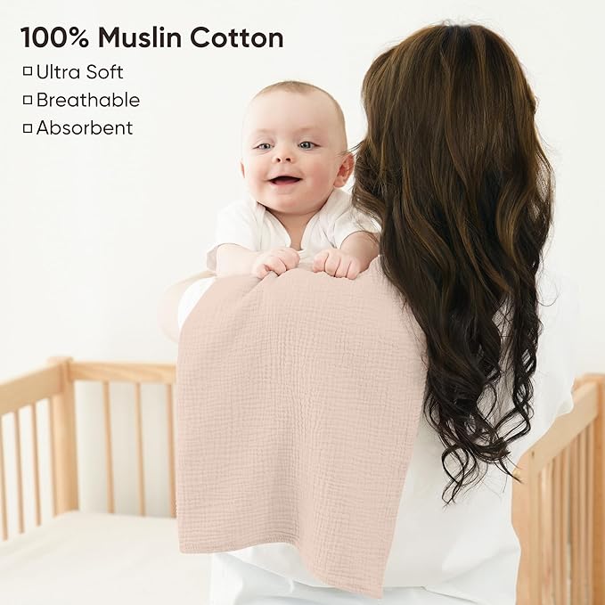 Bearmoss 6 Pack Muslin Burp Cloths for Baby, 100% Cotton Soft Large Burping Cloths for Unisex, Boy, Girl, 23.6" X 23.6" Newborn Essentials Absorbent Milk Spit Up Rags (Brown)