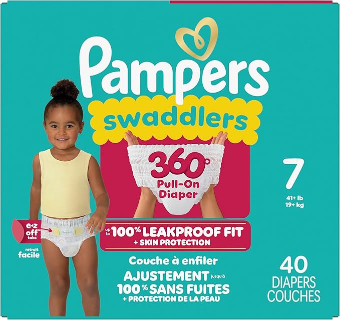 Pampers Swaddlers 360 Pull-On Diapers, Size 7, 40 Count for up to 100% Leakproof Skin Protection and Easy Changes