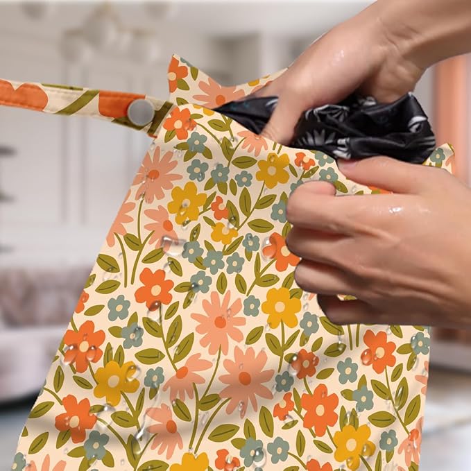 4 Pack Cute Wet Bag Waterproof Washable Reusable Wet Dry Bag for Swimsuit Dirty Clothes Diaper Travel Beach Pool Gym Birthday Bachelorette Party Toiletries Beach Essentials,Forest Fox Flower