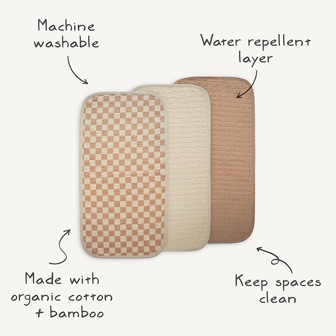mushie Water Repellent Changing Pad Liners | Made with Organic Cotton | Set of 3 (Pastel Blooms Combo)