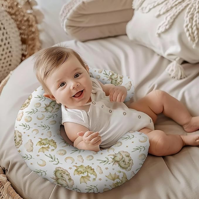 Watercolor Dragon Cloud Moon Stars Leaves Pattern Nursing Pillow Cover, Unisex Removable Breastfeeding Pillowcase Slipcover for Baby Girls Boys Newborns Toddlers, Cover Only