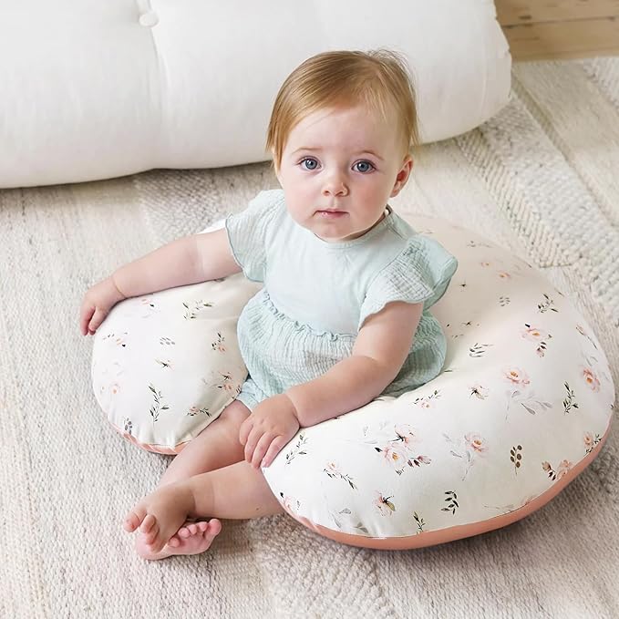 GRSSDER Reversible Nursing Pillow Cover, Ultra Soft Stretchy Minky Removable Nursing Covers Fitted for Breastfeeding Pillows Snug and Safe, Comfortable Slipcover for Girls, Stylish Pink Rose Flora