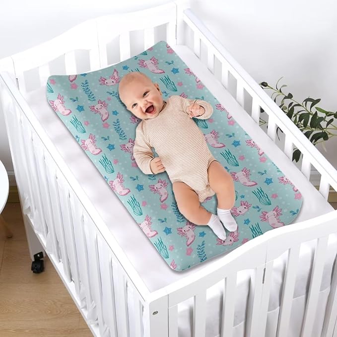 Kawaii Axolotl Changing Pad Cover, Diaper Changing Pad Covers for Baby, Fitted Boys Girls Changing Table Sheets for 32''×16'' Change Table Pad, Soft and Breathable